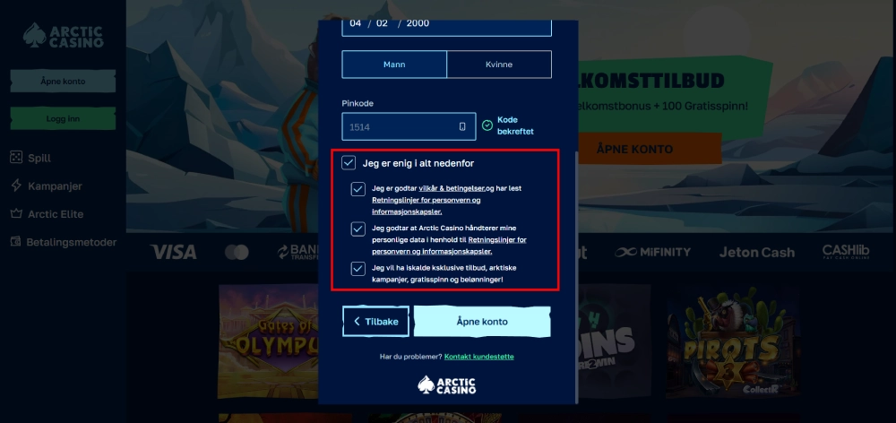 Godta casinoets vilkår og betingelser