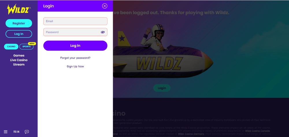 log in wildz